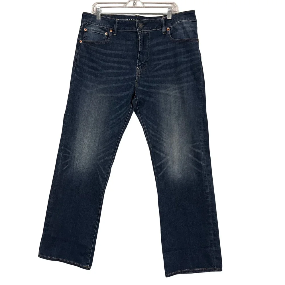 American Eagle Mens Dark Wash Original Boot Cut Jeans 38x32 Blue Denim Stretch